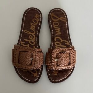 Sam Edelman Tan Woven Buckle Slides